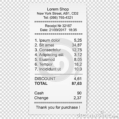 Paper receipt. Vector illustration with shadow isolated Vector Illustration