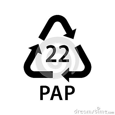 paper recycling code PAP 22, newspaper, books, magazines, wrapping paper, wallpaper, paper bags, paper straws symbol Vector Illustration