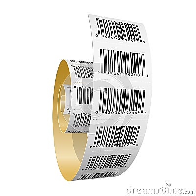 Paper roll with barcode stickers - scanning labels bobbin Vector Illustration