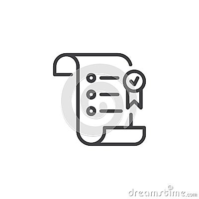 Paper scroll with award ribbon outline icon Vector Illustration