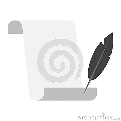 paper scroll feather. Empty white scroll paper with feather. Vector illustration. Stock image. Vector Illustration