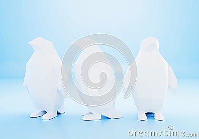 Paper sculpture of a low poly Penguins Stock Photo