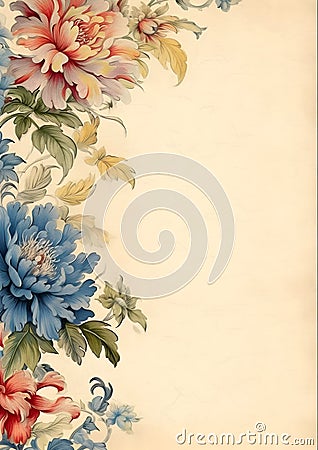 Paper with Sepia Painted Flowers - Charm of the Past and Delicacy of Nature Stock Photo