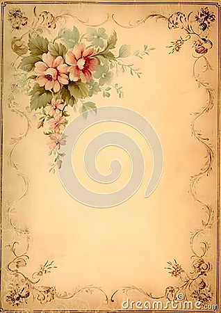 Paper with Sepia Painted Flowers - Charm of the Past and Delicacy of Nature Stock Photo