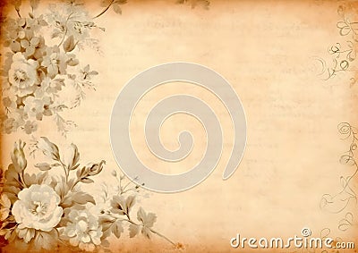 Paper with Sepia Painted Flowers - Charm of the Past and Delicacy of Nature Stock Photo