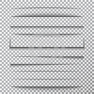 Paper shadows set on transparent background. Page divider with shadows. Realistic paper shadow line effect on checkered Vector Illustration