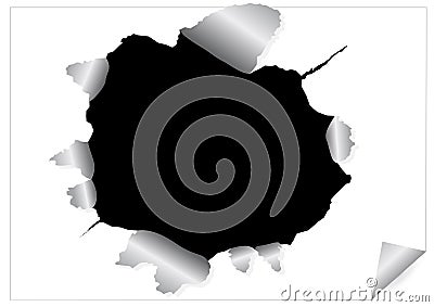 Paper sheet with black ragged hole Vector Illustration