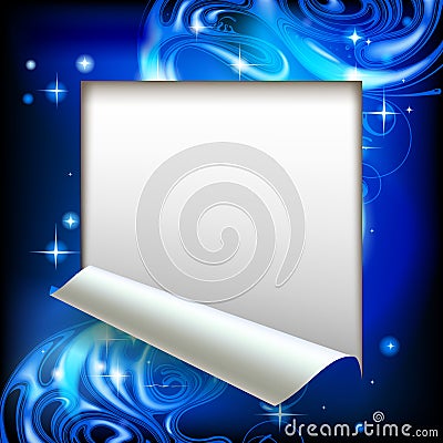 Paper sheet cut framed with a blue abstract luminous fantasy background Vector Illustration