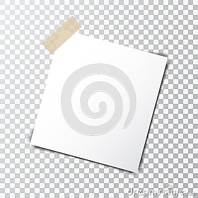 Paper sheet on sticky tape with transparent shadow isolated on a transparent background Vector Illustration