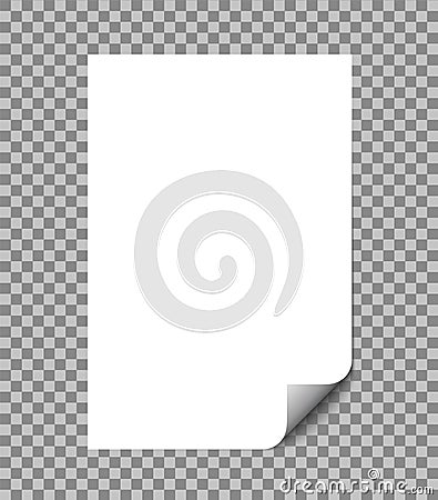 Paper sheet wrapped vector illustration with shadow. Blank A4 paper page with curl isolated on white.vector eps10 Cartoon Illustration