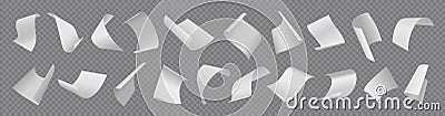 Paper sheets. Flying blank document pages. Realistic falling notes set on transparent background. 3D empty letters loose Vector Illustration