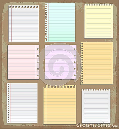 Paper sheets, lined paper and note paper Vector Illustration