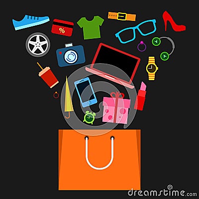 Paper shopping bag and new fashion purchase Vector Illustration