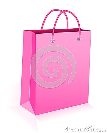 Paper Shopping Bag With Rope Handles. Pink, Vector Stock Photo