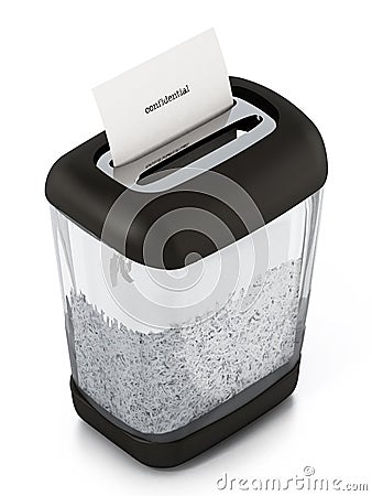 Paper shredder full of shredded paper. 3D illustration Cartoon Illustration