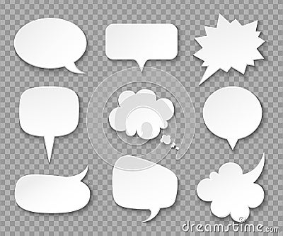 Paper speech bubbles. White blank thought balloons, shouting box. Vintage speech and thinking expression vector bubble Vector Illustration