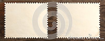 Paper stamp blank set old wooden table Stock Photo