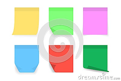 Paper sticky post note with red, blue, orange, yellow, pink color. Memo sticker for notepad, board, advertising. Attached paper Stock Photo