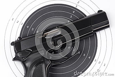 Paper target and gun Stock Photo