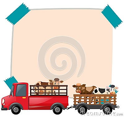 Paper template with cows on truck Vector Illustration