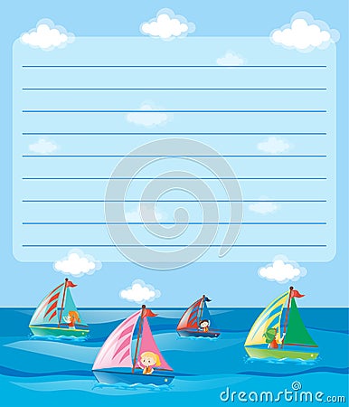Paper template with kids sailing Vector Illustration