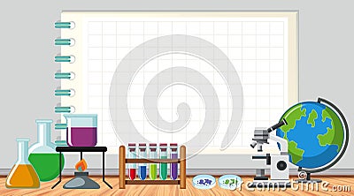 Paper template with scienc equipments in the room Cartoon Illustration