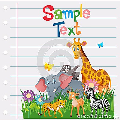 Paper template with wild animals Vector Illustration