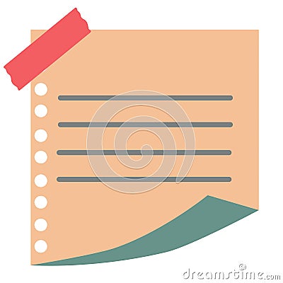 Paper with torn edges is taped. Note paper. Realistic blank sticky memo sheet, board notice sticker, piece of paper with torn edge Cartoon Illustration