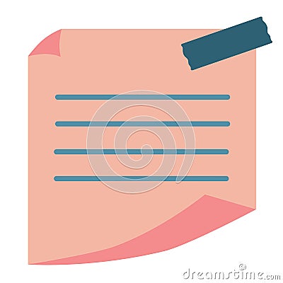 Paper with torn edges is taped. Note paper. Realistic blank sticky memo sheet, board notice sticker, piece of paper with torn edge Cartoon Illustration