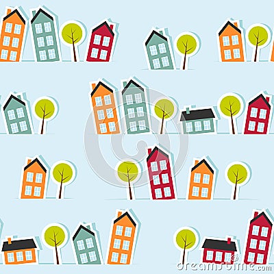 Paper town seamless pattern Vector Illustration