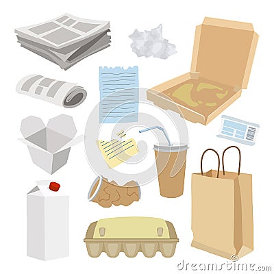 Paper trash icon set, garbage recycle concept Vector Illustration