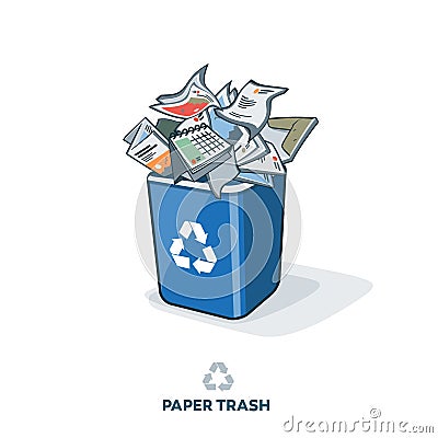 Paper Trash in Recycling Bin Vector Illustration