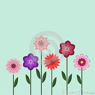 Paper Trendy Flat Flowers Vector Illustration