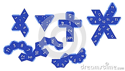 Paper Unwrap Templates of Dice for Boardgames Vector Illustration