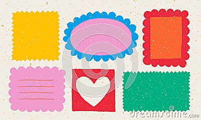 Paper valentine memo notes on stickers. Vector vintage sticky notes and pages with torn edges Cartoon Illustration