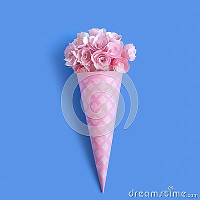 Paper waffle cone with flowers Stock Photo