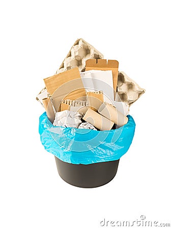 Paper waste in the black bucket Stock Photo