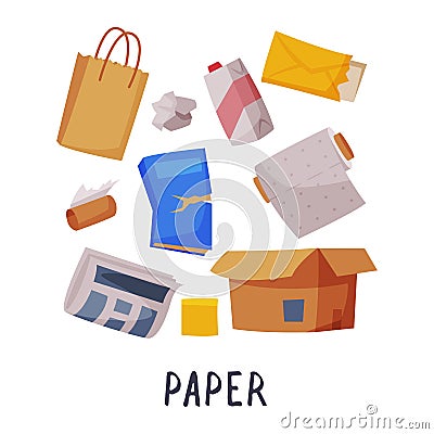 Paper Waste Sorting, Segregation and Separation of Garbage Vector Illustration on White Background Vector Illustration