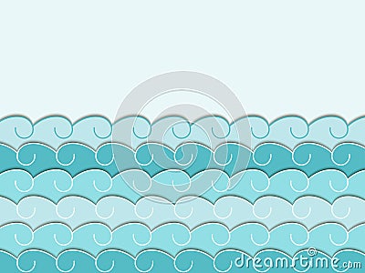 Paper wave. Seascape. Blue Waves. Vector Vector Illustration