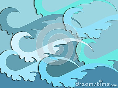 Paper waves with shadow. Sea waves. Vector Vector Illustration