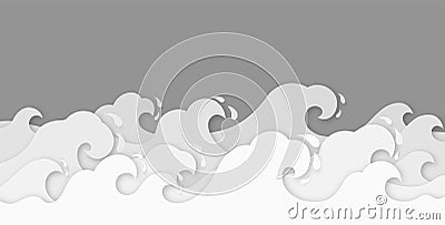 Paper waves. Water wave paper cut decor, beauty marine landscape. Curly ocean, sea waves in origami style wallpaper Vector Illustration