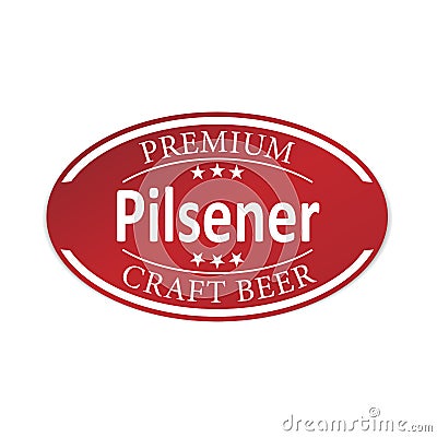 Red premium pilsener ceaft beer paper web lable badge isolated Vector Illustration