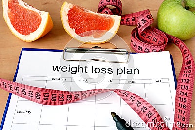 Paper with weight loss plan Stock Photo