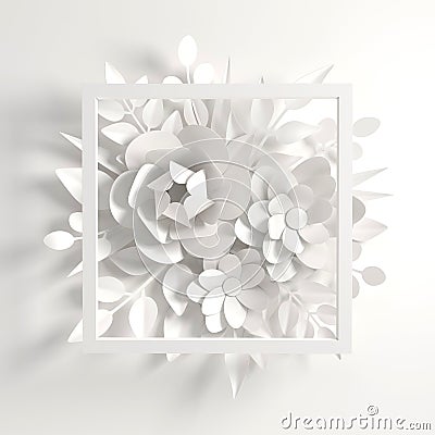 Paper whitel flowers background. Valentine`s day, Easter, Mother`s day, wedding greeting card. 3d render digital spring or summe Cartoon Illustration