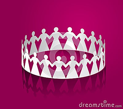 Paper women holding hands in the shape of a circle. Vector Illustration