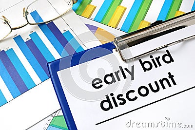 Paper with words Early bird discount. Stock Photo