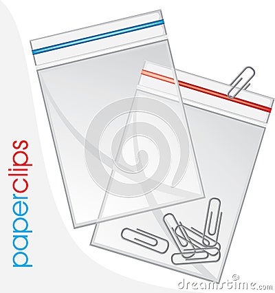 Paperclips in plastic bag isolated on the white Vector Illustration