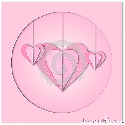 Love postcard in pink colors. Postcard is made in papercut style. Vector Illustration