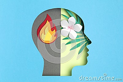 Papercut head, adult bipolar disorder concept. Mental health problems, psychology, mental illness Stock Photo