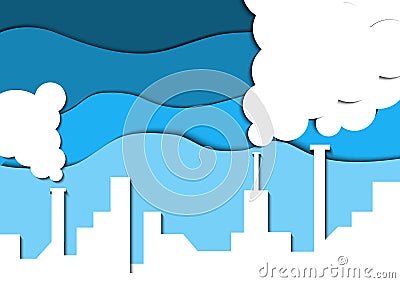 Papercut industrial pollution. Save earth. Vector Illustration